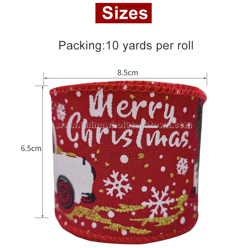 Custom Printed Christmas Wired Ribbon 63mm Burlap Christmas Tree Linen Wired Edge Ribbons For Holiday Decoration