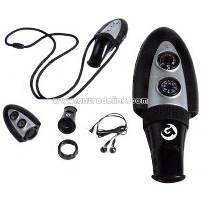 Custom Printed Seven in one whistle compass/radio w/ thermometer/magnifier/flashlight & mirror