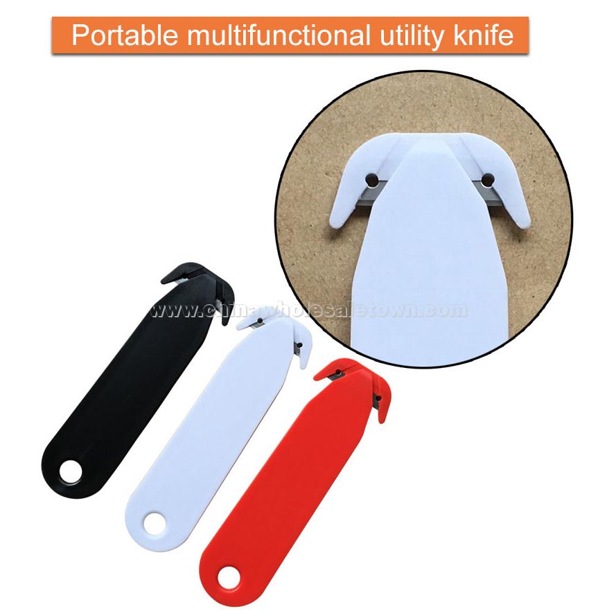 Custom white engraved open ended letter envelop opener plastic logo belt cutter