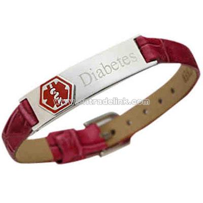 Dark pink leather Diabetes bracelet