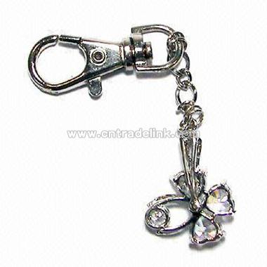 Decorative Keychain with Rhinestones and Epoxy