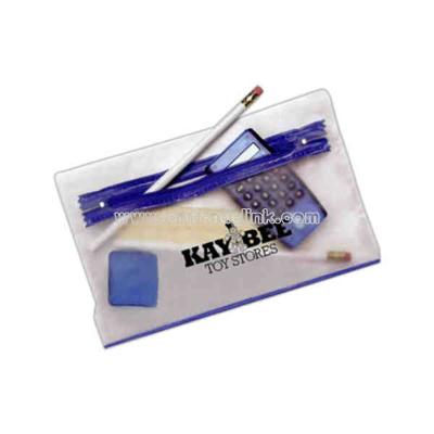 Deluxe zippered case with pencils, pencil sharpener, ruler and calculator