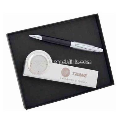 Desk clock and card holder and pen set