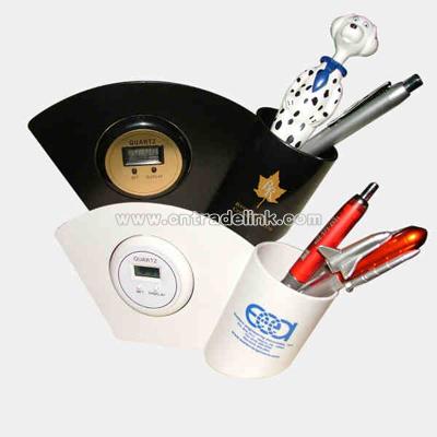 Desk pen holder with digital clock