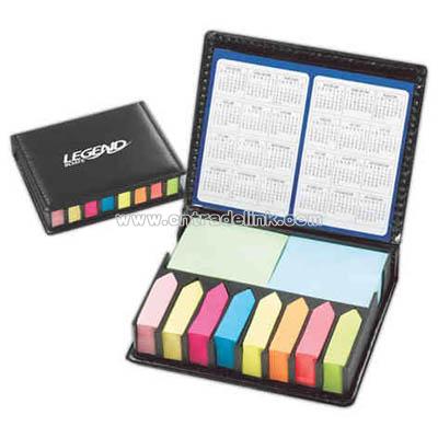 Desk top note holder and tape flags calendar