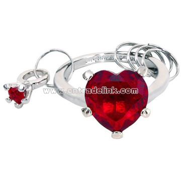 Diamond Key Chain With Crystal - Red Heart-Shaped