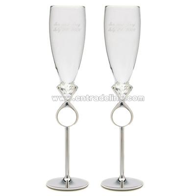 Diamond Ring Champagne Flutes