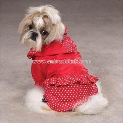 Dog Coat - Polka Dots & Ruffles Red Dog Raincoat