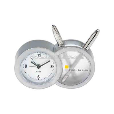 Double clock with pen holder