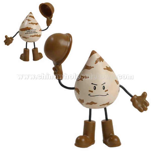 Droplet Shape Stick Figure Stress Reliever With Arms And Legs And Camouflage Design