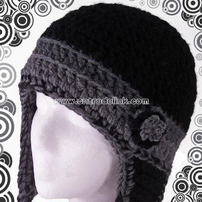 Earflap Beanie with Removable Flower