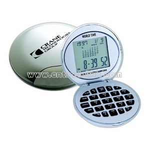 Eight digit calculator, digital calendar with world time settings and date
