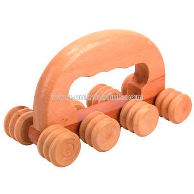 Eight wheels shape wooden massager with curved comfort handle