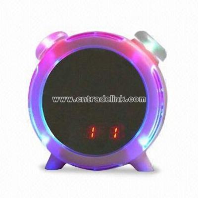 Electronic Clock in Round Mini Mirror Design with LED Light