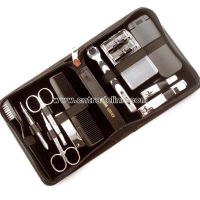 Eleven Piece Leather Manicure/Shave Set