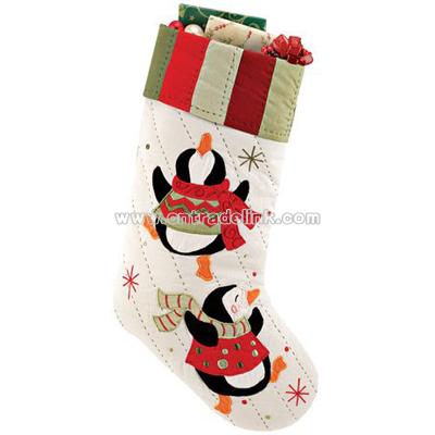 Embroidered Penguin Christmas Stocking
