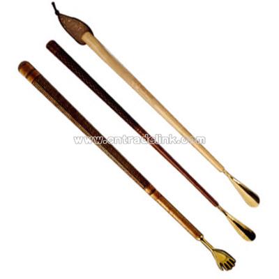 Exotic hardwood back scratcher with solid brass top