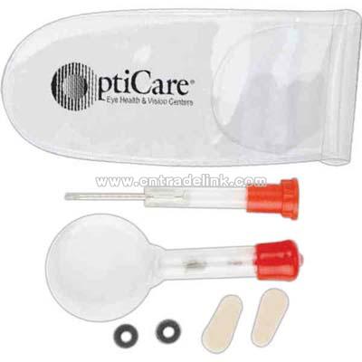 Eye glass repair kit with magnifier