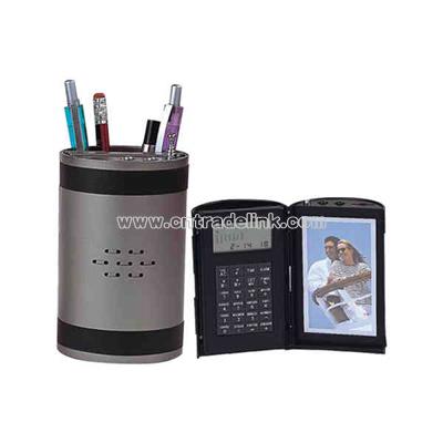 FM radio with calendar clock penholder photo frame and alarm clock