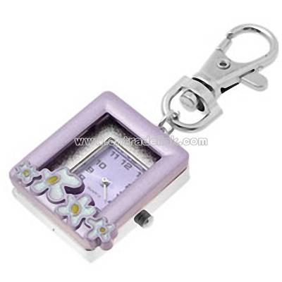 Fashion Shiny Purple Square Frame Quartz Watch with Key Chains