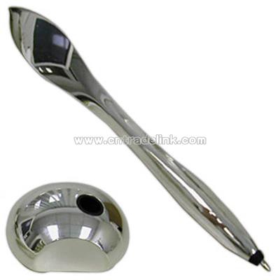 Feather shaped silver plated pen with pen stand