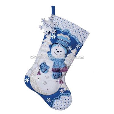 Felt Aplique Stocking- Snowflake Snowman