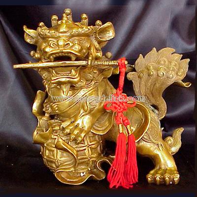 Feng Shui Bronze Guardian Foo Lions with Swords