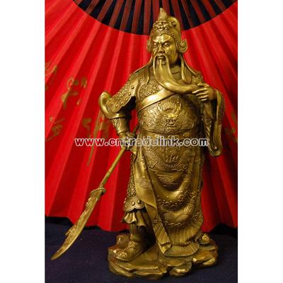 Fierce Bronze Chinese Warrior Figurine