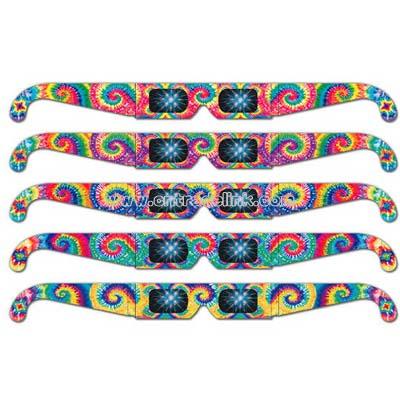 Fireworks 3-D eyeglasses with preprinted rainbow tie dye design