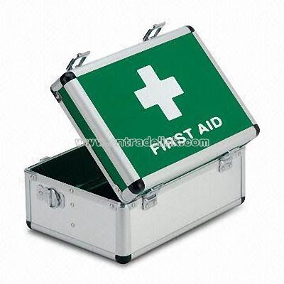First Aid Box with Aluminum Frame and Embossed Stripe Pattern