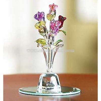 Five Mini Roses in Glass Vase