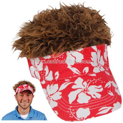 Flair Hair Red Hawaiian Floral Visor with Brown Hair