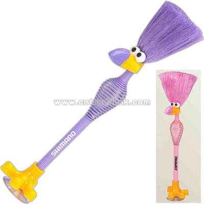 Flamingo Phun - Colorful spring pen with keyboard duster hair and suction cup foot