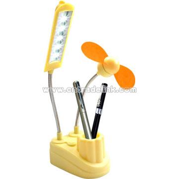 Flashlight with pen holder/fan