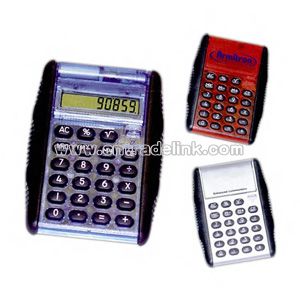 Flip calculator with 8 digit display and black rubber grip
