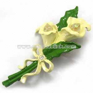 Floral Brooch with Czech Crystals and Epoxy