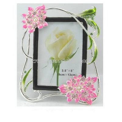 Flower pewter photo frame with black velvet back and stand