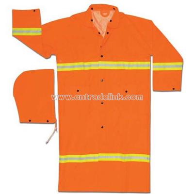 Fluorescent Orange Raincoat with Reflective Striping