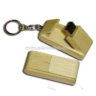 Fold out bamboo USB flash drive with key chain