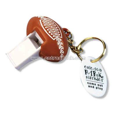 Football whistle key chain with oval plastic disc tag