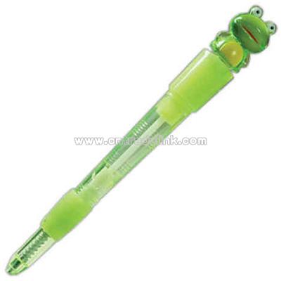 Frog top - Light-up ballpoint pen with miniature design top