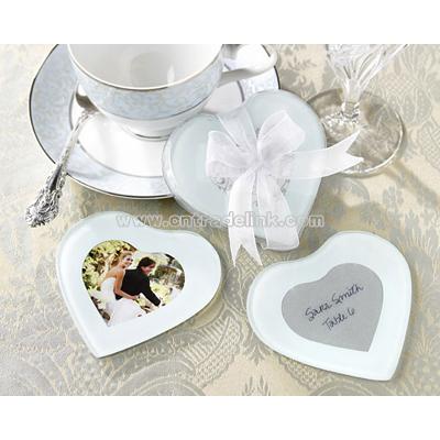 Frosted Glass Heart Photo Coasters