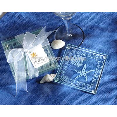 Frosted Glass Shell & Starfish Coaster Set
