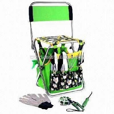 Garden Tool Set with Foldaway Stool and Detachable Carry Bag for Storage