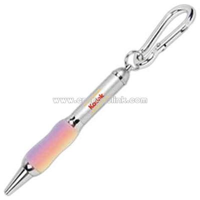 Gel tip pen with carabiner and multi color LED light