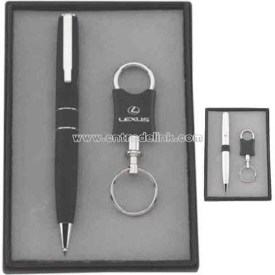 Gift set with metal ballpoint pen and valet keychain