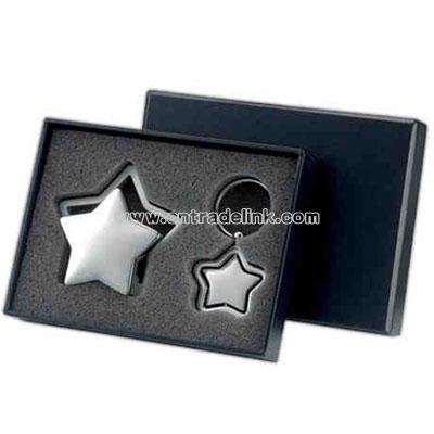 Gift set with silver star card holder and key ring