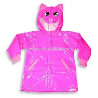 Girls Hooded Raincoat, Fuschia