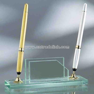 Glass Business card holder with two pens
