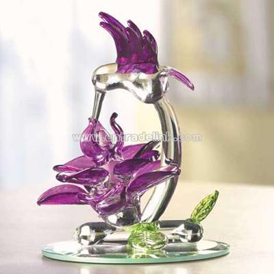 Glass Sculpture Hummingbird With Flower